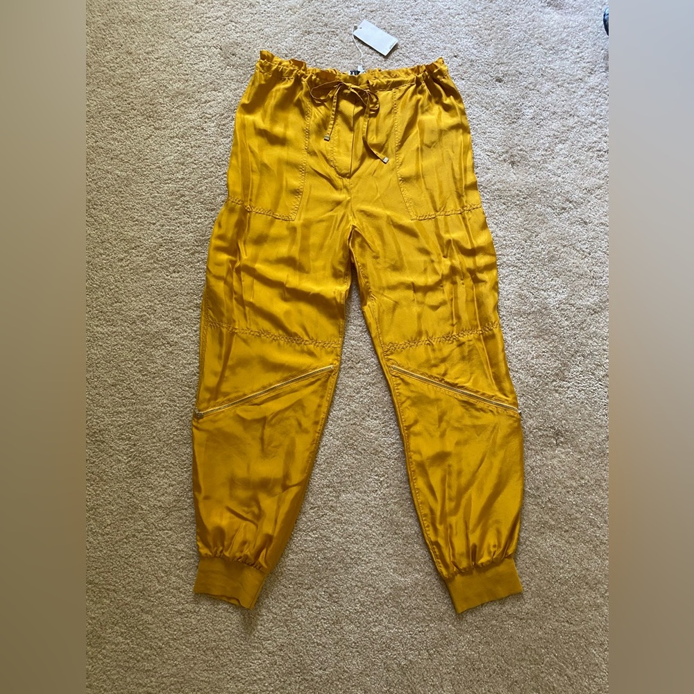 Philip Lim Silk drawstring parachute pant color saffron size 6